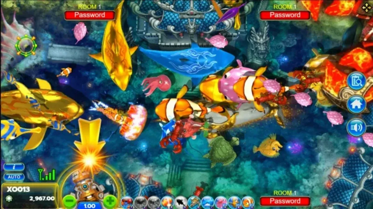 หน้าเกม Fish Hunter 2EX My Club แสดงปลาหลากสีและฉากใต้น้ำ