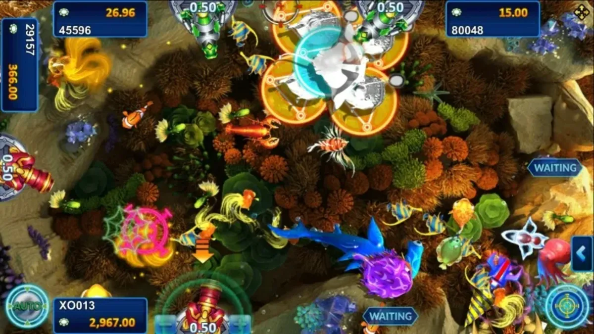 หน้าเกม Fish Hunting Happy Fish 5 ธีมยิงปลาใต้ทะเล สีสันสดใสและปลาหลากชนิด