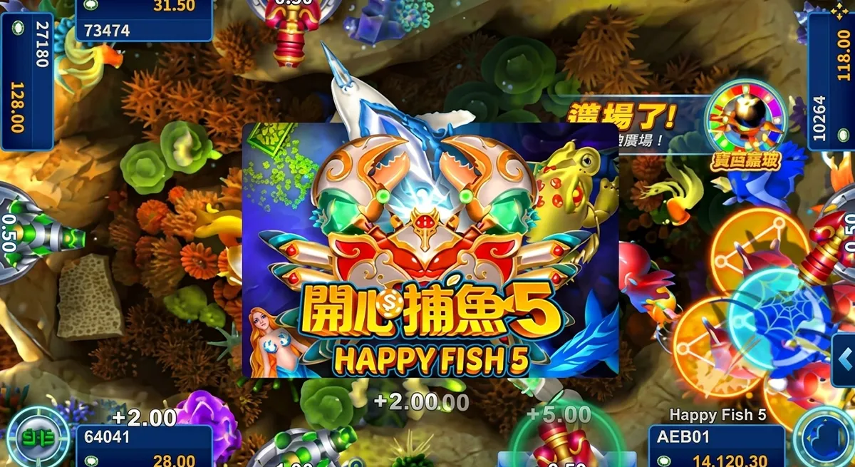 หน้ารีวิว Fish Hunting Happy Fish 5 แสดงฟีเจอร์โบนัสและรายละเอียดเกม