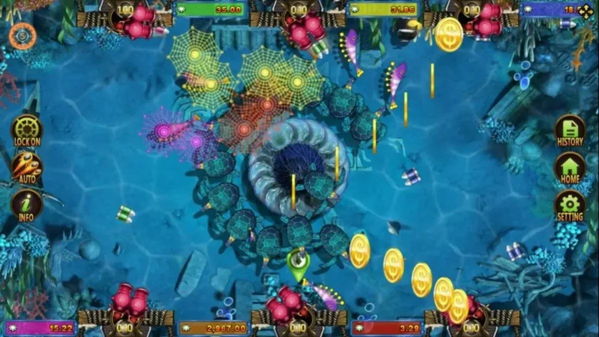 หน้าเกม Fish Hunting Li Kui Pi Yu แสดงปลาหลากชนิดและฉากใต้น้ำ
