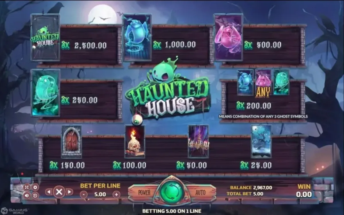 รีล Forest Treasure พร้อมสัญลักษณ์ใบไม้ เหรียญ และอัญมณี