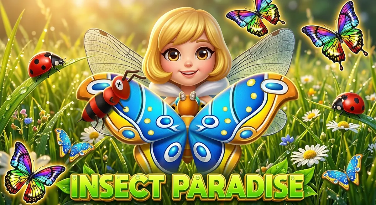 หน้ารีวิว Insect Paradise แสดงฟีเจอร์โบนัสและรายละเอียดการเล่นทั้งหมด