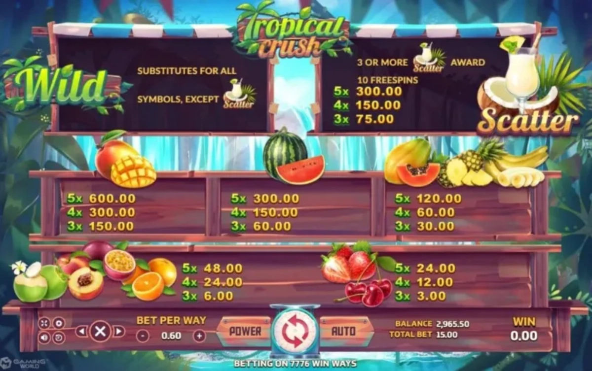 รีล Tropical Crush พร้อมสัญลักษณ์ผลไม้และอัญมณี