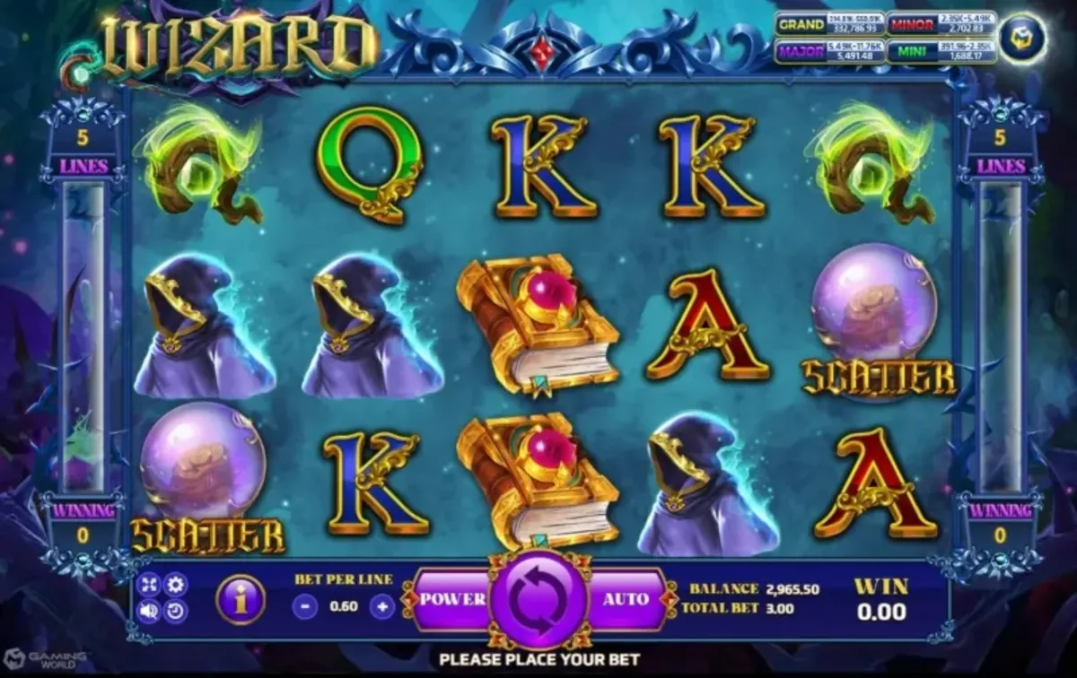 หน้าเกม Wizard ธีมเวทมนตร์ พ่อมดและบรรยากาศแฟนตาซีลึกลับ