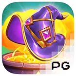 Alchemy Gold icon PG SLOT ไอคอนเกมสล็อตนักเล่นแร่แปรธาตุกับหม้อทองคำเวทมนตร์และประกายไฟแฟนตาซีสีทอง