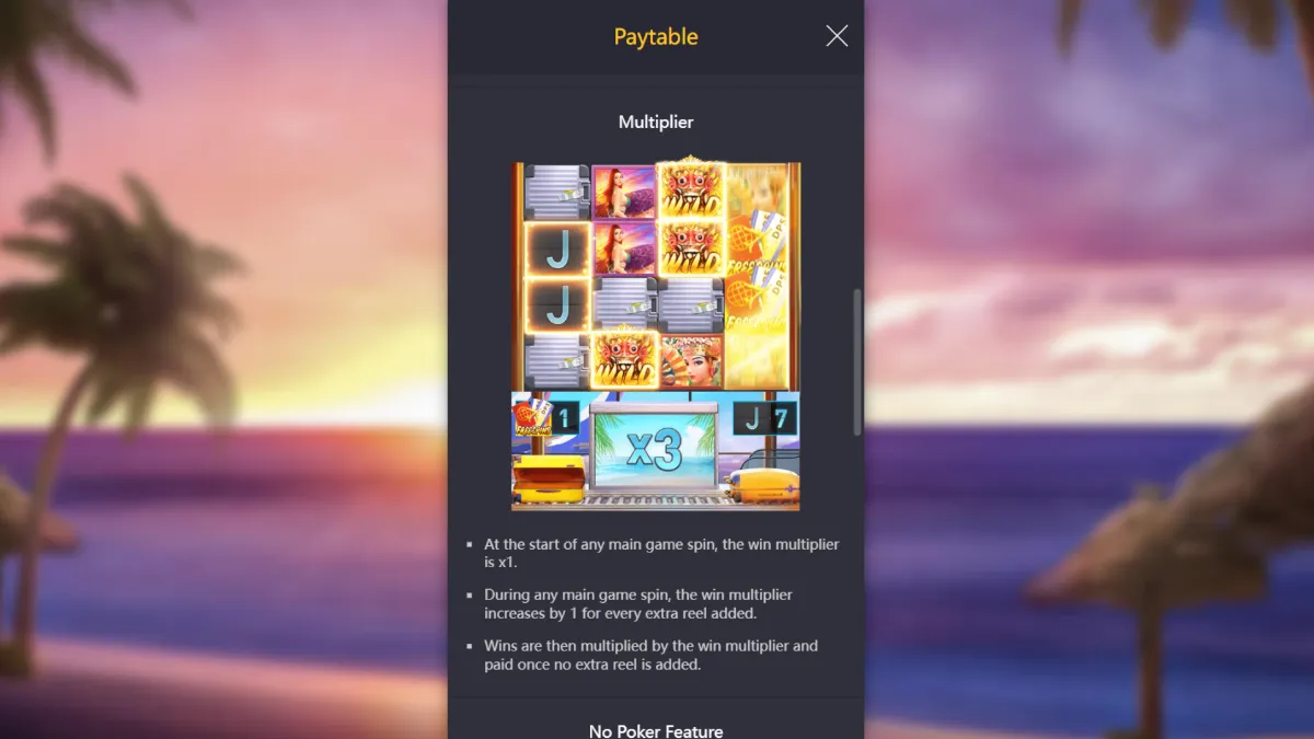 Bali Vacation Infinity Reels PGSLOT ภาพเกมสล็อตแนวรีสอร์ตบาหลี พร้อมระบบ Infinity Reels และตัวคูณโบนัส
