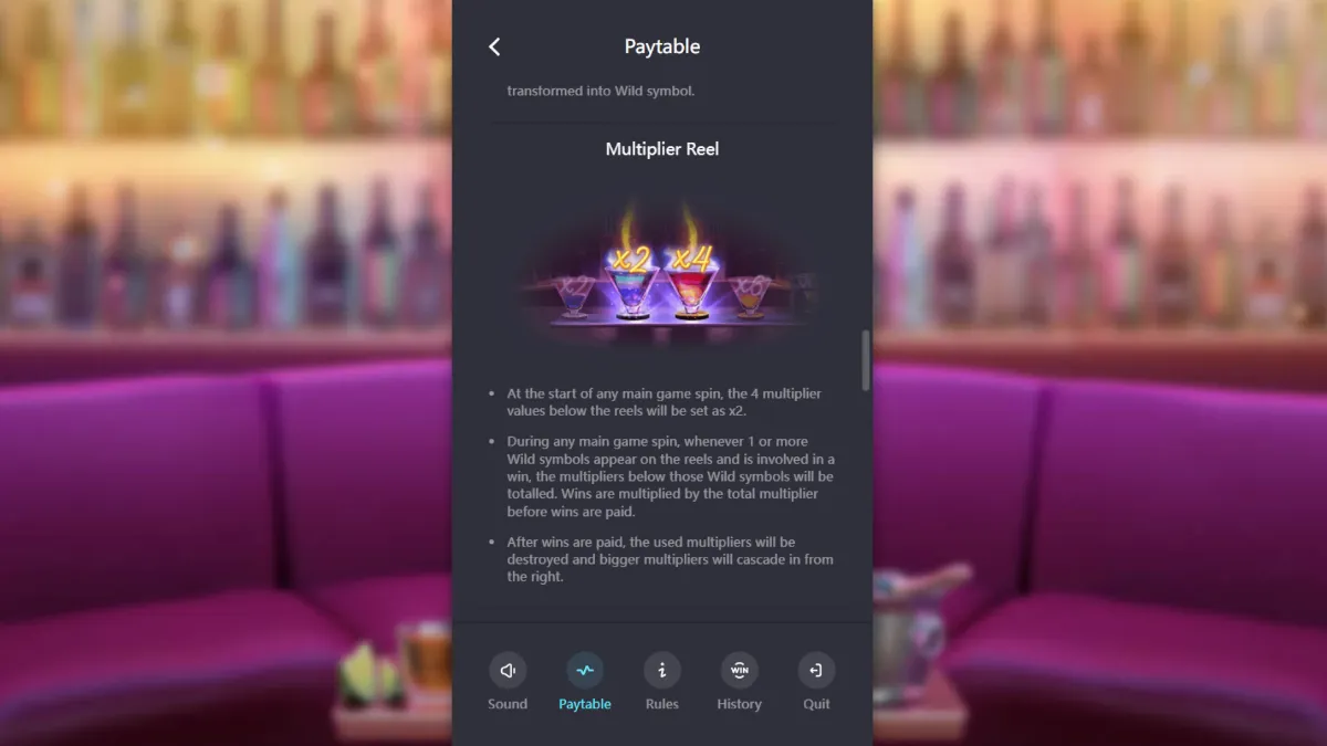 ฟีเจอร์ Free Spin และ Wild ในเกม Cocktail Nights PGSLOT บนมือถือ