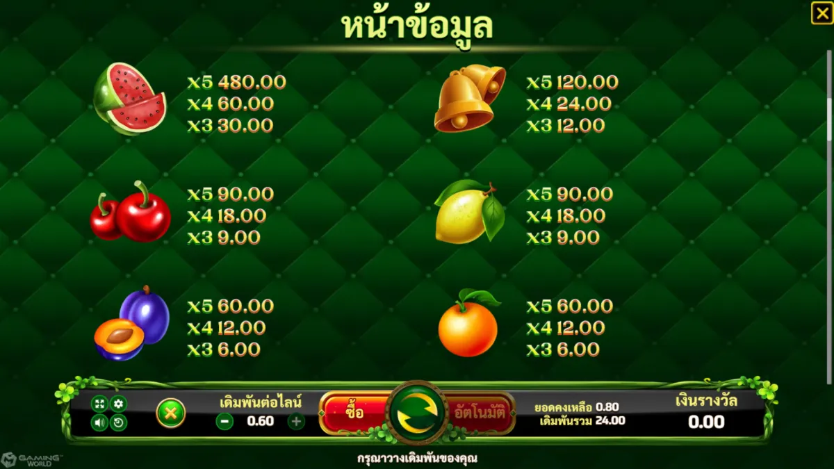 เกมสล็อต SLOTXO Fortune Clover 40 ภาพภายในเกม กราฟิกการเล่นจริง ธีมโคลเวอร์นำโชค 40 ไลน์ และสัญลักษณ์ภายในเกม