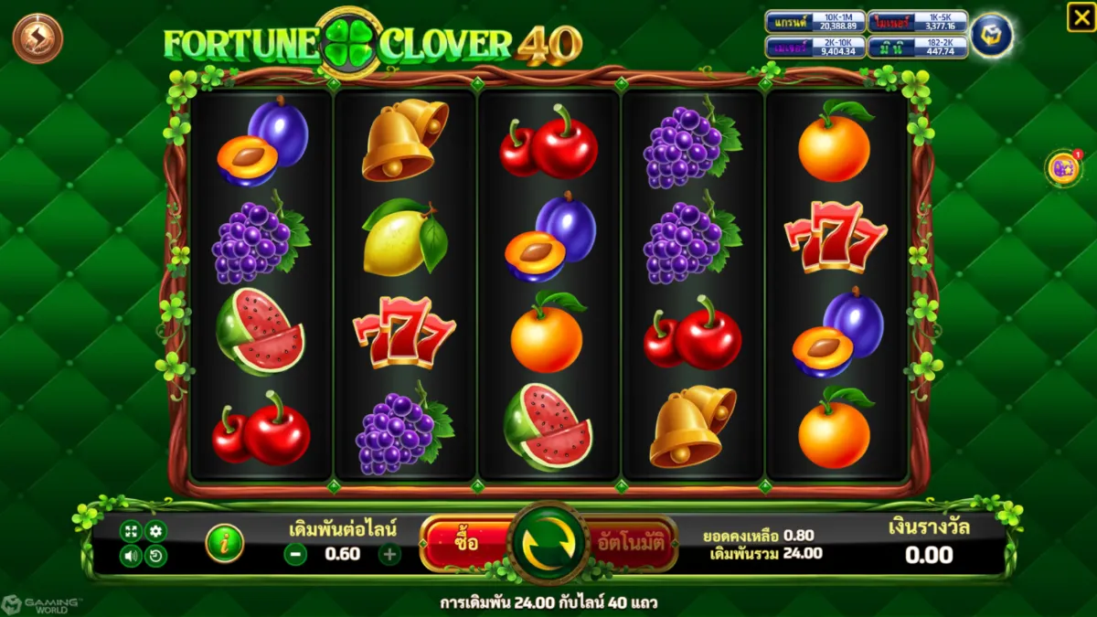 รีวิวสล็อต Fortune Clover 40 SLOTXO ฟีเจอร์โบนัส ฟรีสปิน ตัวคูณรางวัล และระบบแตกบ่อย
