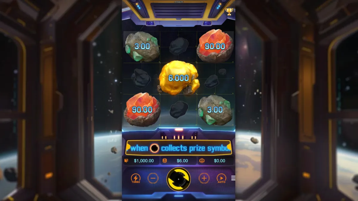 คริสตัลและแร่หายากใน Galaxy Miner PGSLOT พร้อมกราฟิกแนวไซไฟ