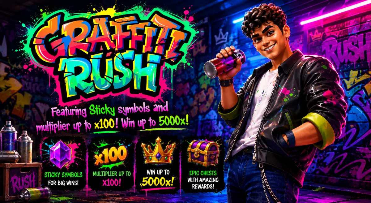 Graffiti Rush PGSLOT สล็อตสตรีทอาร์ต พร้อม Free Spin และตัวคูณรางวัล