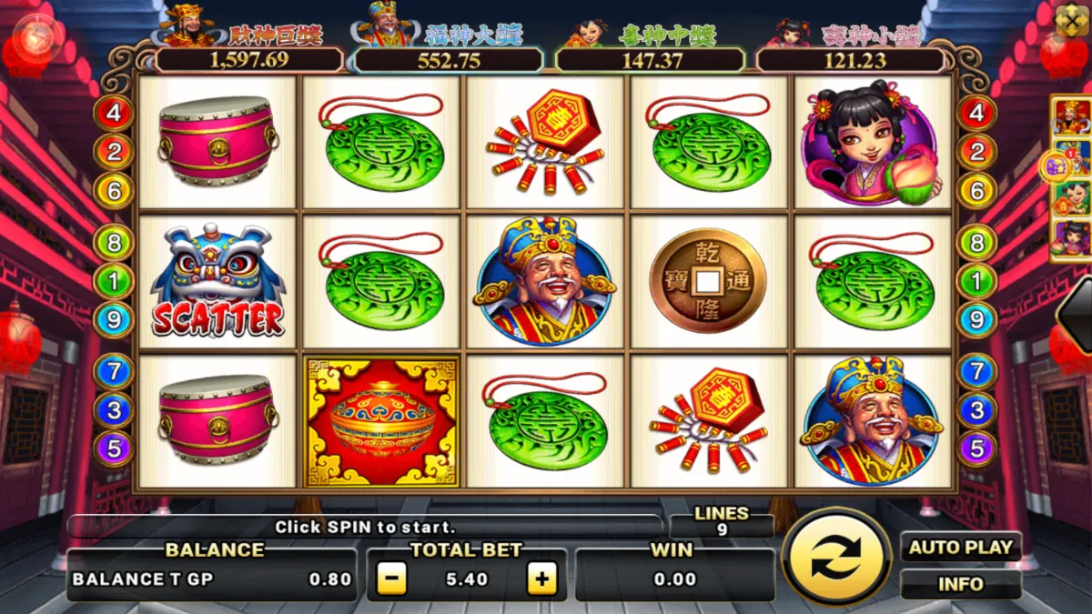 รีวิวสล็อต Lucky God Progressive SLOTXO ฟีเจอร์โบนัส ฟรีสปิน ตัวคูณรางวัล และแจ็คพอตโปรเกรสซีฟ