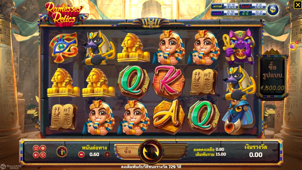 รีวิวสล็อต Ramesses Relic SLOTXO ฟีเจอร์โบนัส ฟรีสปิน ตัวคูณรางวัล และระบบแตกบ่อย