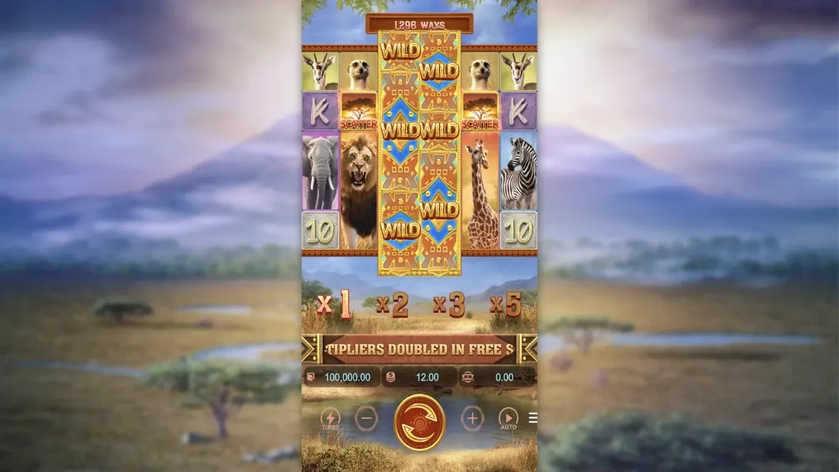 วงล้อเกมสล็อต Safari Wilds ธีมธรรมชาติซาฟารีแอฟริกา