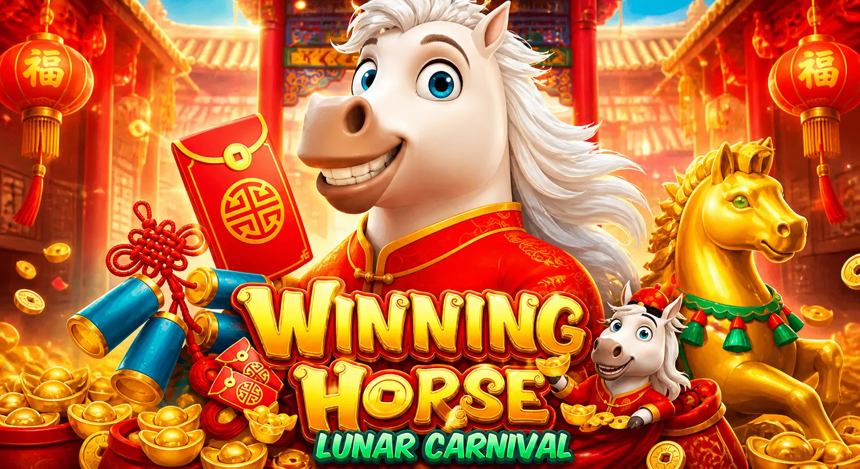 รีวิวสล็อต SLOTXO เกม Winning Horse Lunar Carnival ทดลองเล่นฟรี ม้าชนะโชค ธีมตรุษจีน โบนัสคุ้ม