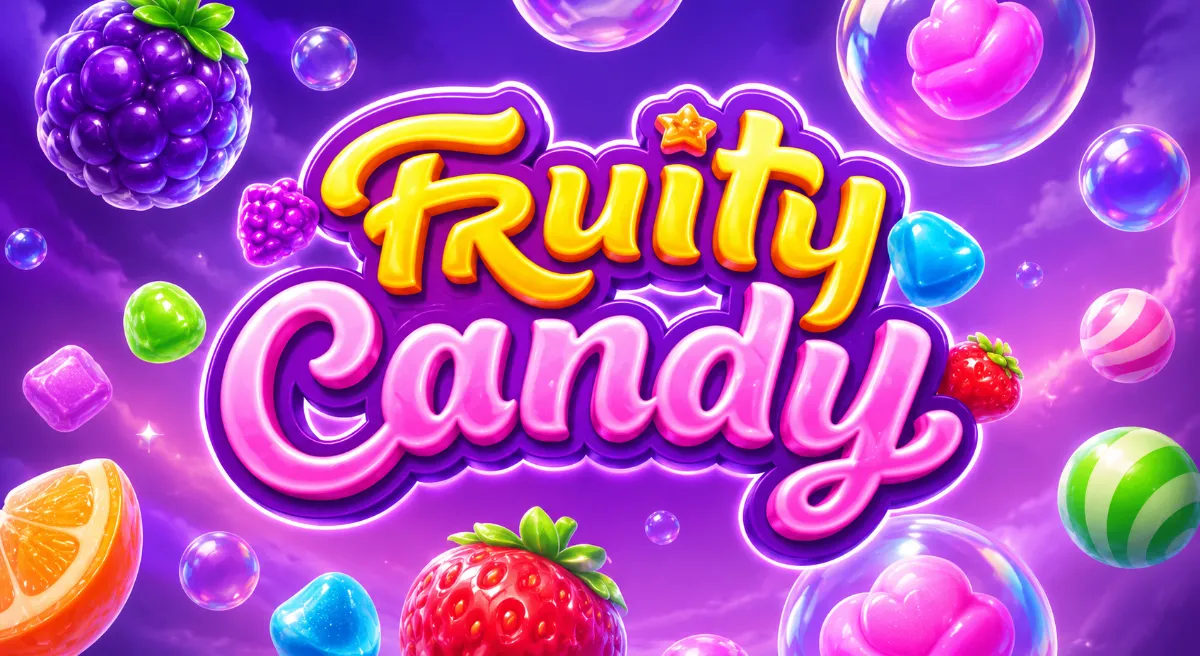 Fruity Candy PG SLOT ภาพหน้าปกผลไม้และลูกกวาดสีสด