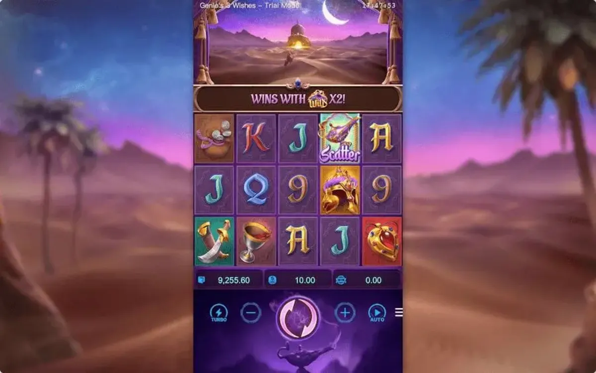 Genie's 3 Wishes PGSLOT ฟีเจอร์ Free Spin และ Wild