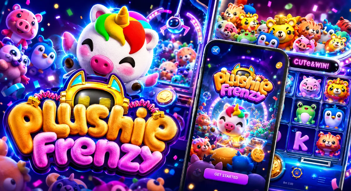 Plushie Frenzy PG SLOT ภาพหน้าปกตุ๊กตาน่ารักสีสดใส