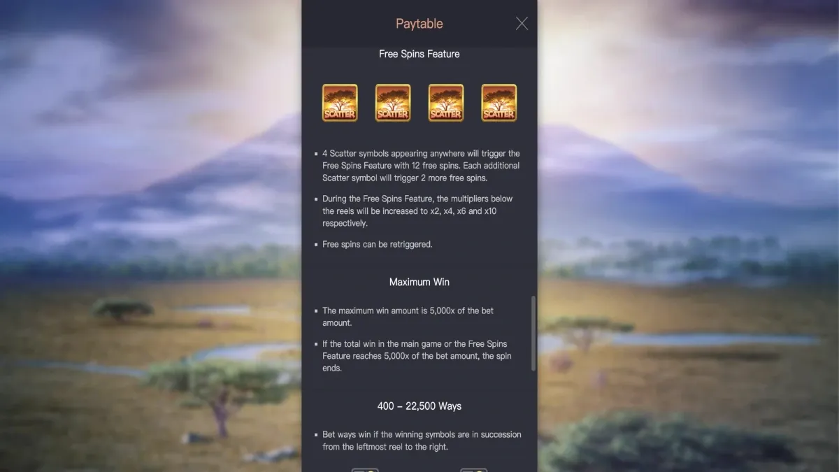 โบนัส Safari Wilds พร้อมเอฟเฟกต์แสงอาทิตย์กลางทุ่งหญ้า