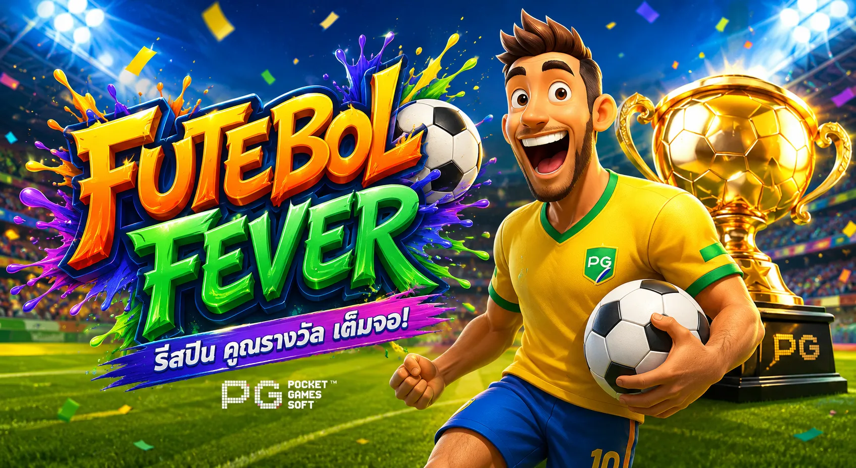หน้าปก Futebol Fever PGSLOT สล็อตกีฬาแนวฟุตบอลจาก PG Soft พร้อมฟีเจอร์ตัวคูณโบนัสพิเศษ
