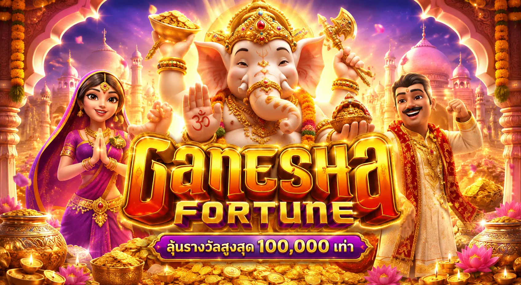 Ganesha Fortune PG SLOT เกมธีมเทศกาลอินเดีย กราฟิกสวย พร้อมโบนัสพิเศษและ Wild Multipliers
