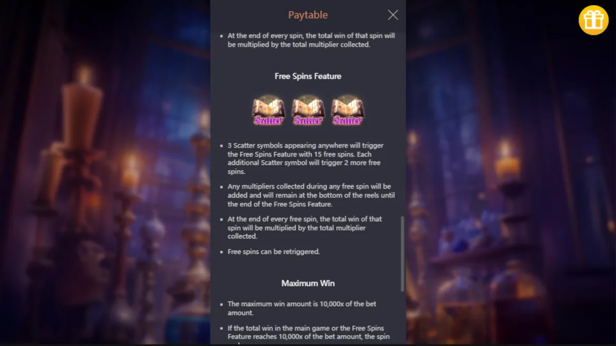 หน้าจอ Mystic Potion PGSLOT แสดงขวดยาวิเศษ รางวัลใหญ่ และกราฟิกแฟนตาซีสุดตระการตา