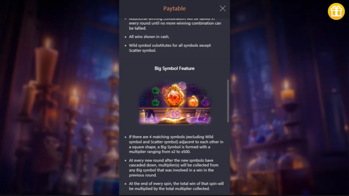 เอฟเฟกต์ Wild และ Free Spins ภายใน Mystic Potion PGSLOT พร้อมห้องปรุงยาลึกลับ