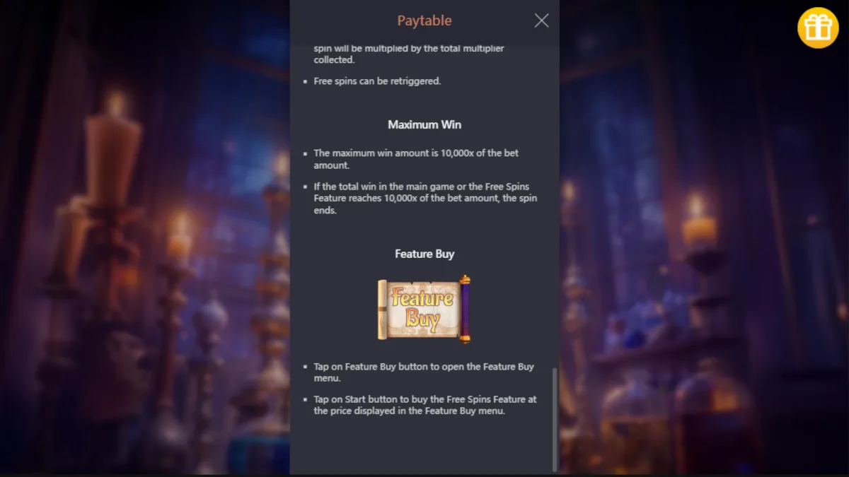 ภาพการจ่ายรางวัลใน Mystic Potion PGSLOT พร้อมเอฟเฟกต์พลังเวทและสัญลักษณ์พิเศษ