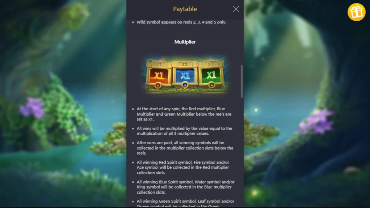 ภาพการจ่ายรางวัลใน Mystical Spirits PGSLOT พร้อมวิญญาณผู้พิทักษ์และเอฟเฟกต์พิเศษ