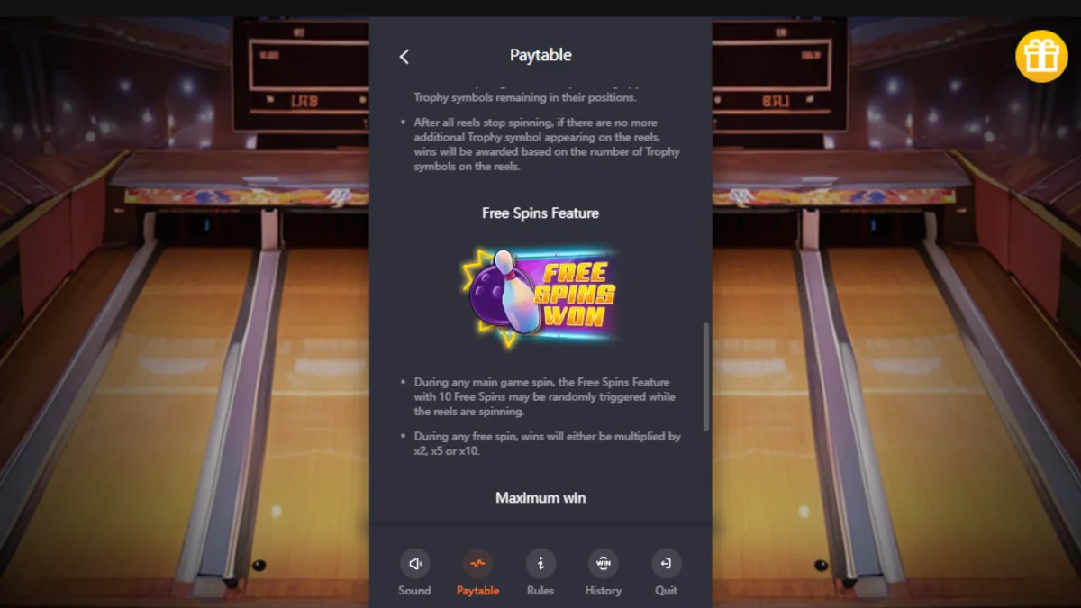 หน้าจอ Perfect Strike PGSLOT แสดงบรรยากาศสนามโบว์ลิ่ง รางวัลใหญ่ และกราฟิกสุดตื่นเต้น