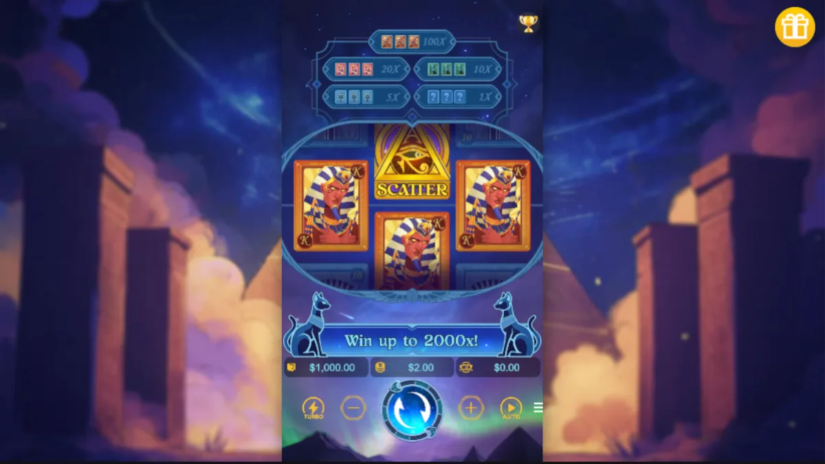 หน้าเกม Pharaoh Royals PGSLOT พร้อมวงล้อสล็อตธีมอียิปต์โบราณและสมบัติในพีระมิด