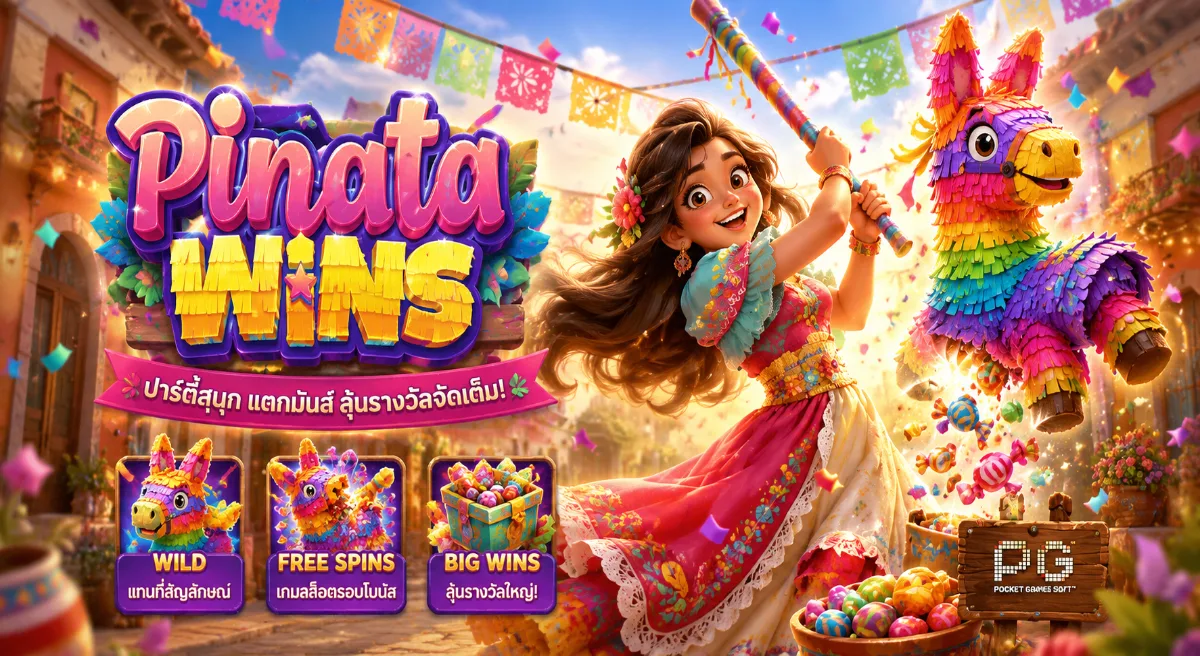 Pinata Wins PGSLOT สล็อตปาร์ตี้พินาต้าสีสันสดใส พร้อมฟีเจอร์โบนัสและรางวัลสุดสนุก