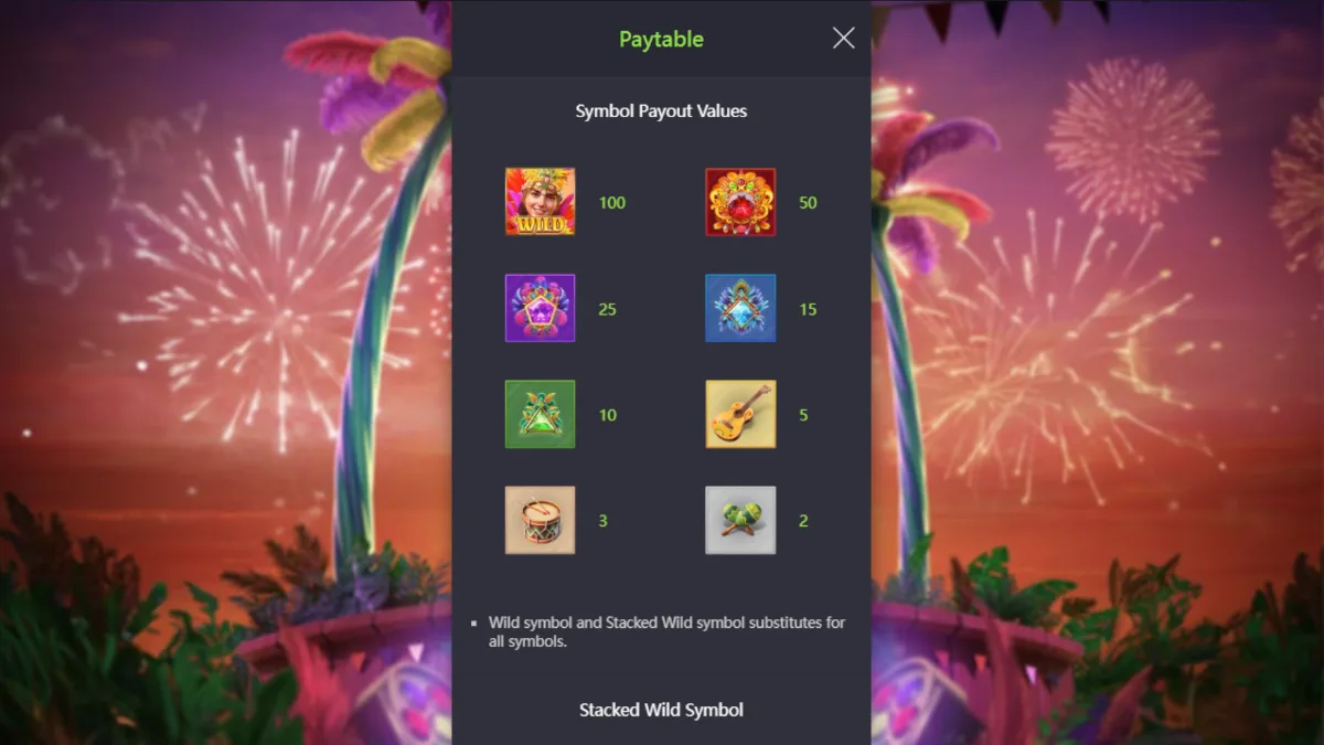 Rio Fantasia slot symbols