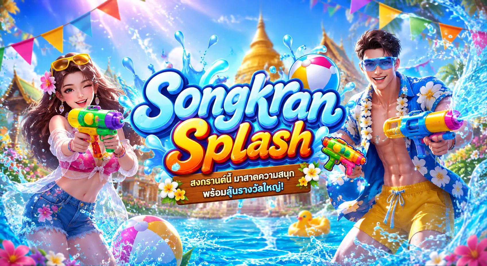 Songkran Splash PGSLOT สล็อตสงกรานต์สีสันสดใสพร้อมฟีเจอร์โบนัส