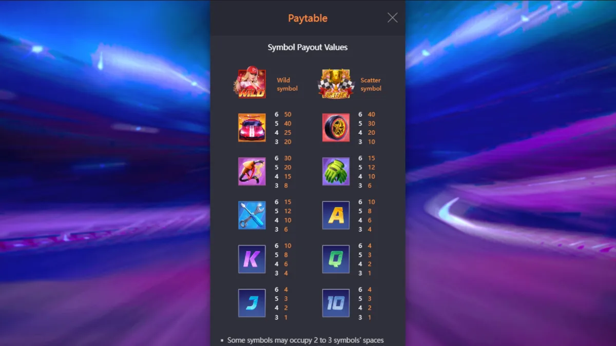 Speed Winner slot symbols