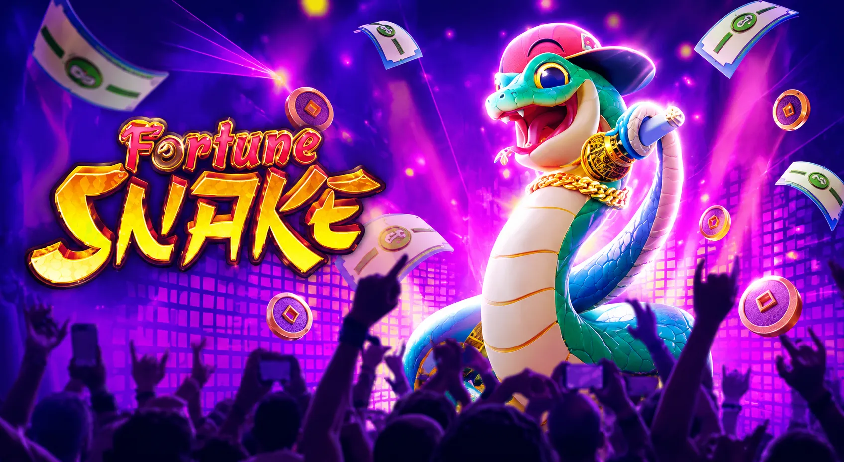 หน้าจอการเล่น Fortune Snake PGSLOT พร้อมสัญลักษณ์งูทองและรางวัลภายในเกม