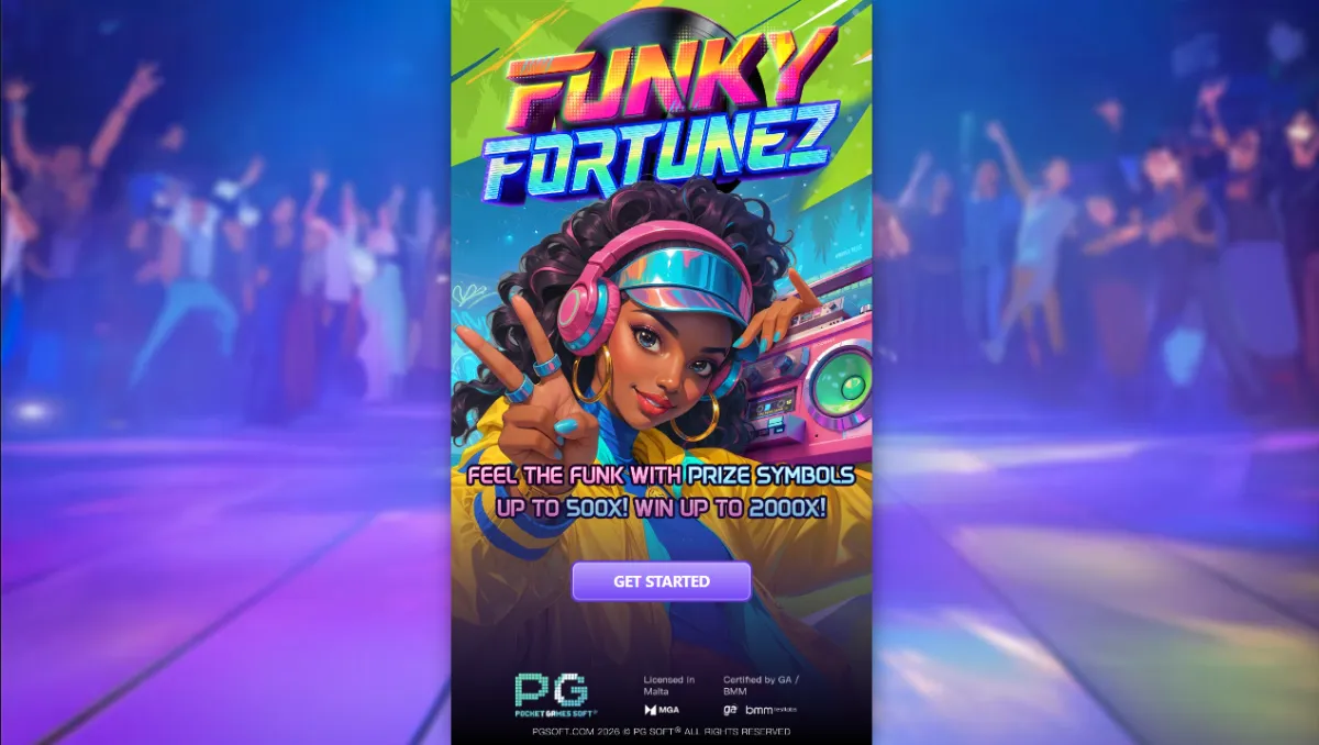 สัญลักษณ์หลากสีใน Funky Fortunez PG SLOT กับบรรยากาศสนุกสนานภายในเกม