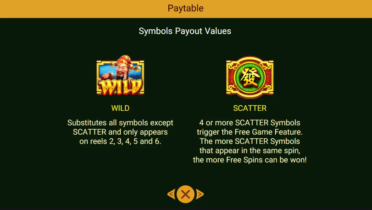 หน้าเกม Caishen แสดงวงล้อ สัญลักษณ์เทพเจ้าแห่งโชคลาภ และเหรียญทอง