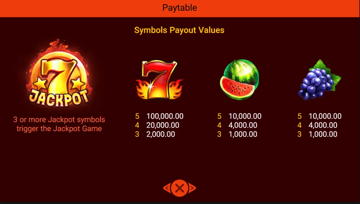 หน้าเกม Fiery Sevens Exclusive แสดงวงล้อและสัญลักษณ์ผลไม้พร้อมฟีเจอร์โบนัส