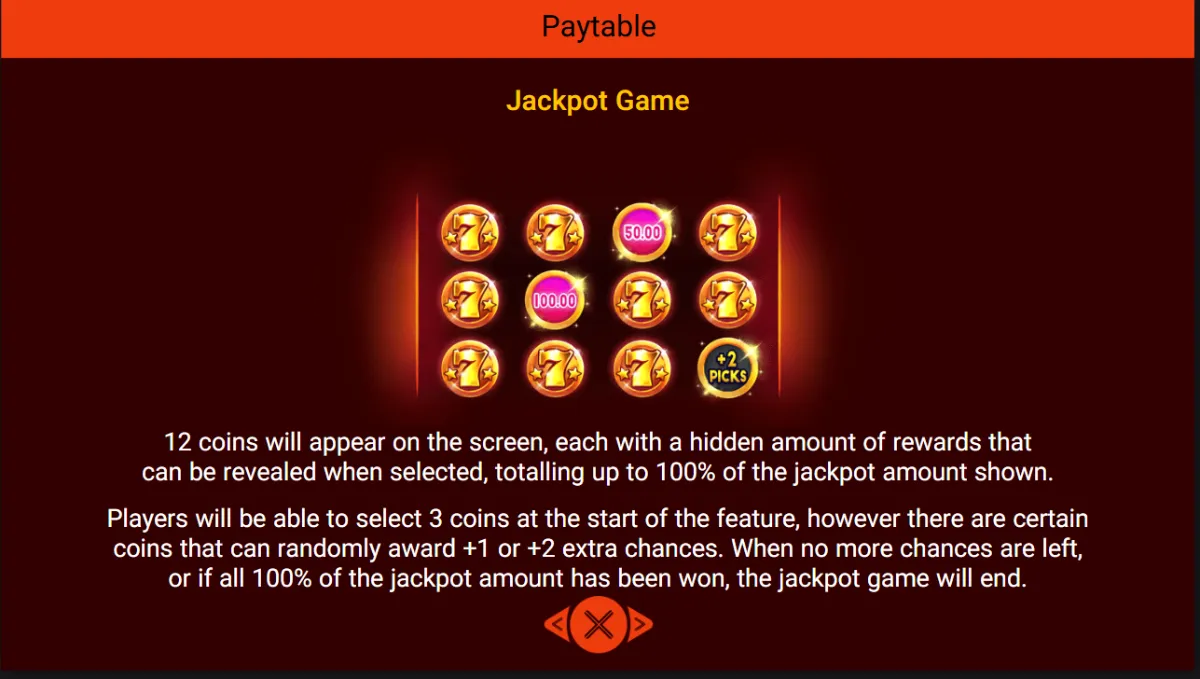 เกม Fiery Sevens Exclusive แสดงสัญลักษณ์เลข 7 เชอร์รี และผลไม้บนวงล้อ