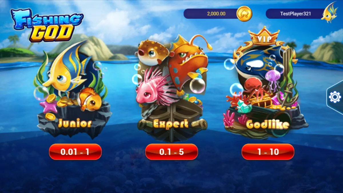 Fishing God สล็อตยิงปลา Spadegaming พร้อมกราฟิกใต้น้ำและปลาหลากหลายชนิด