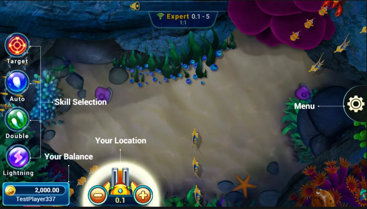 หน้าเกม Fishing War จาก Spadegaming รองรับการยิงปลาแบบ Multiplayer