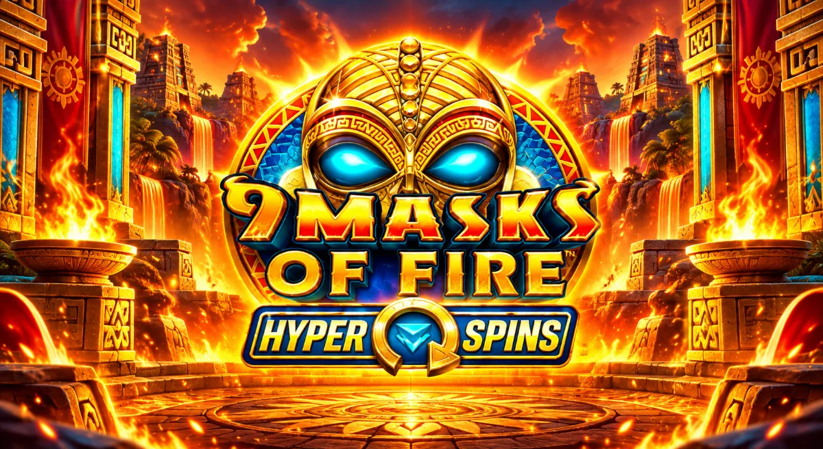 วงล้อและสัญลักษณ์หน้ากากไฟในเกม 9 Masks of Fire HyperSpins