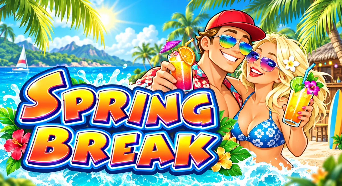 ภาพปกเกมสล็อต Spring Break ธีมปาร์ตี้ชายหาดจาก Microgaming