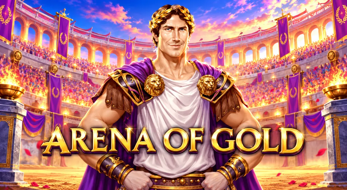 วงล้อเกมสล็อต Arena of Gold ในฉากสนามประลองโรมัน