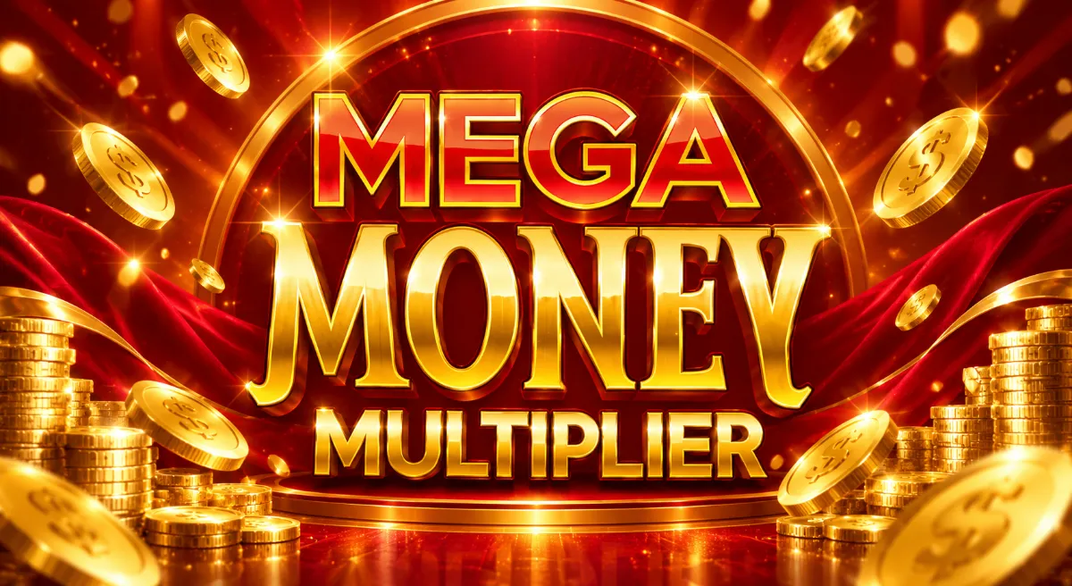 หน้าจอเกม Mega Money Multiplier พร้อมวงล้อและสัญลักษณ์ Wild Multiplier