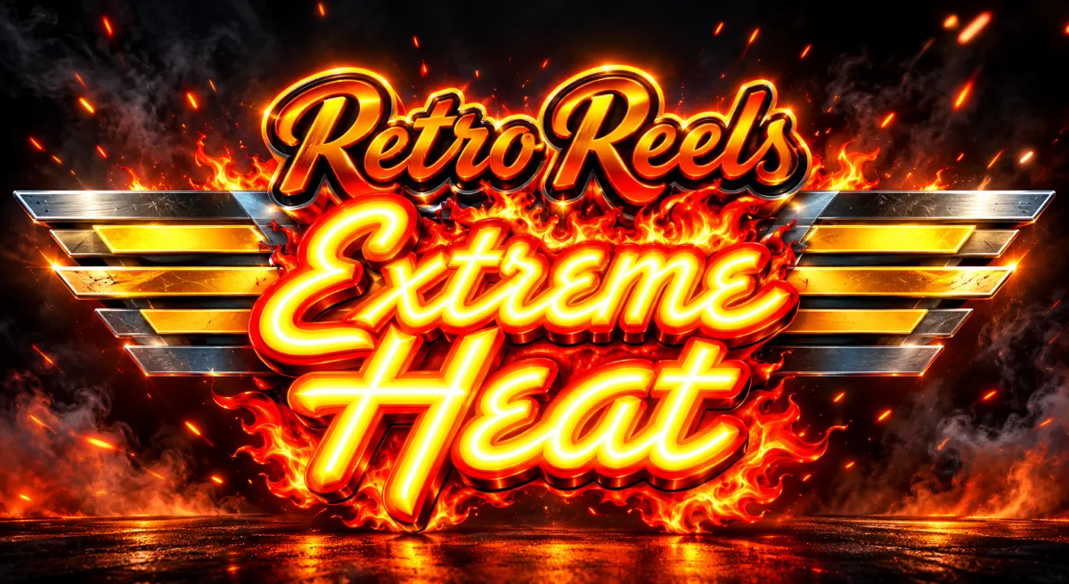 หน้าจอเกมสล็อต Retro Reels Extreme Heat พร้อมวงล้อสไตล์คลาสสิกและธีมเปลวไฟ