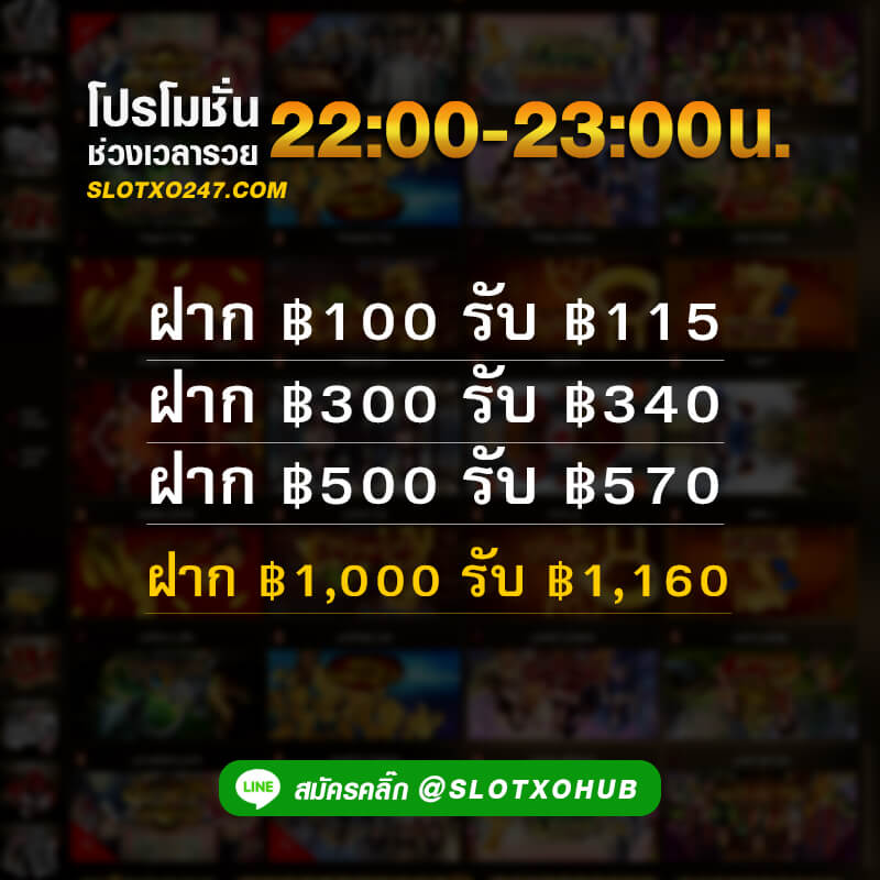slotxo โปรโมชั่น ช่วงเวลารวย 22.00 – 23.00
